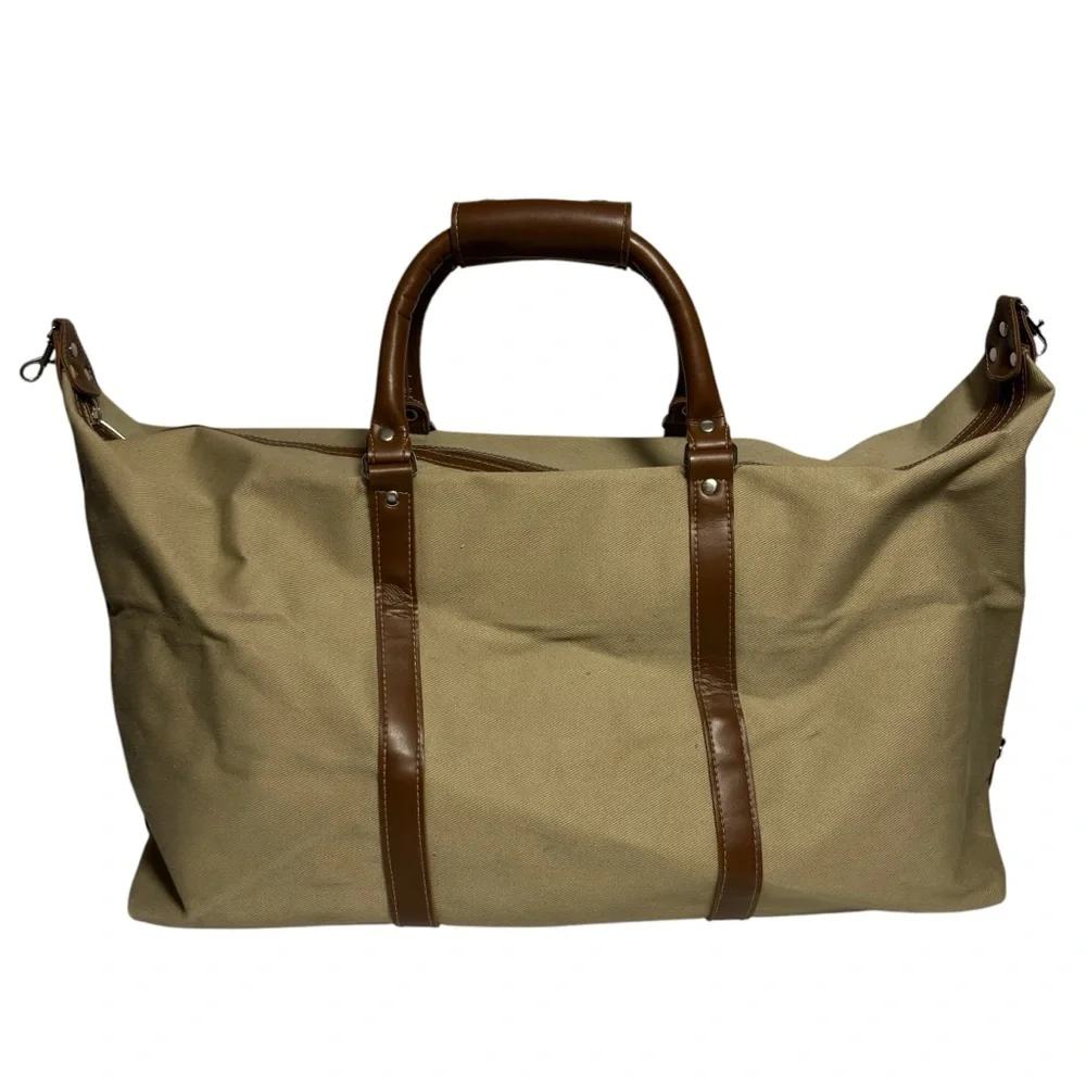 Parfums Lagerfeld Paris Le Club Travel Canvas Duffel Bag Brown Tan XL VT EUC